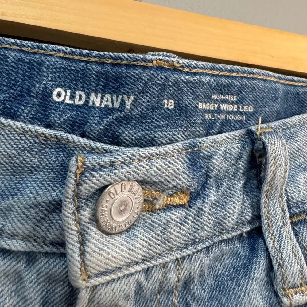 Girls’ Old Navy Two-Tone Baggy Wide Leg Jeans Size 18 VGUC